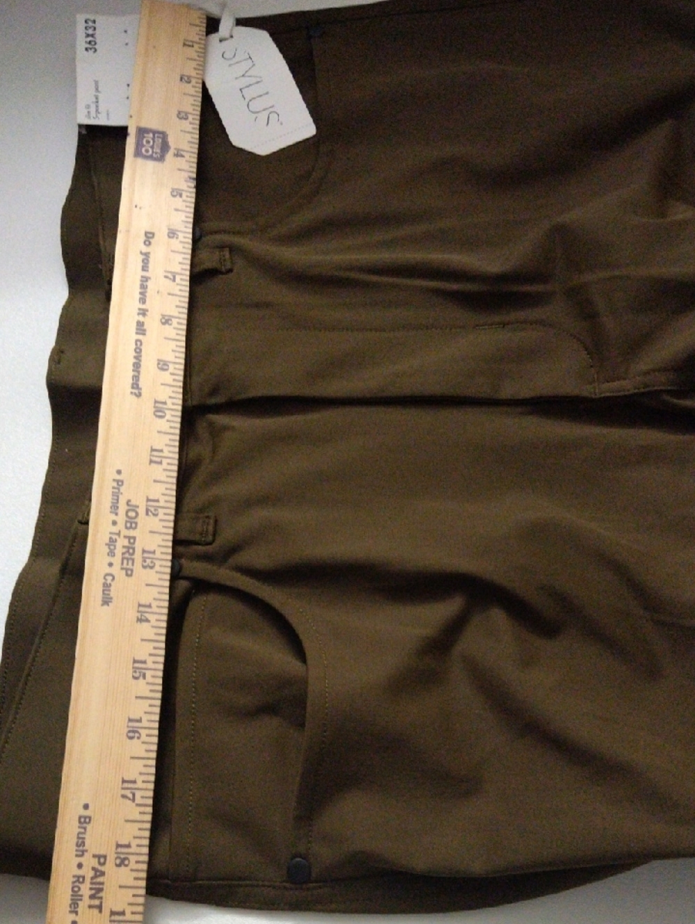 Stylus Men's 5 Pocket Pant Military Olive Dress Slim Fit Flat Front 36/32 - Picture 4 of 5